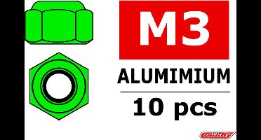 Team Corally - Aluminium zelfborgende zeskantmoer - M3 - Groen - 10 st