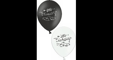 Ballonnen happy birthday to you zwart/wit 30cm per 6 stuks