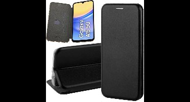 Hoesje geschikt voor Samsung Galaxy A15 - Privacy Screenprotector Volledig Dekkend Glas & Camera - Wallet Book Case Zwart