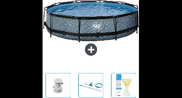 EXIT Rond Stone Frame Zwembad - 360 x 76 cm - Inclusief Pomp - Schoonmaakset - Testrips - Nu extra voordelig