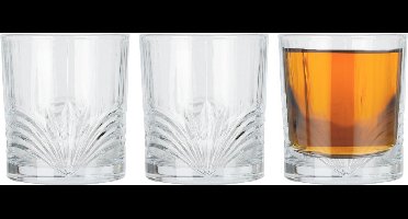 Excellent Houseware Drinkglazen Palm Springs - 3x - helder transparant - glas - 230 ml - met glas decoraties