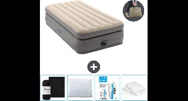 Intex Luchtbed - 1-Persoons - 99 x 191 x 51 cm - Grijs - Inclusief pomp - Hoeslaken - Kussen - Kussenbeschermer en Reparatieset