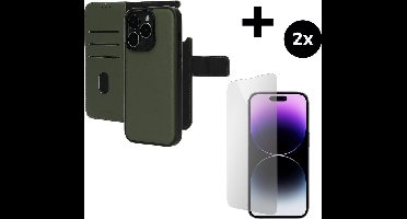 Mobiparts Leather 2 in 1 Wallet Case hoesje geschikt voor Apple iPhone 14 Pro met 2 Screenprotectors van Gehard Glas - Groen