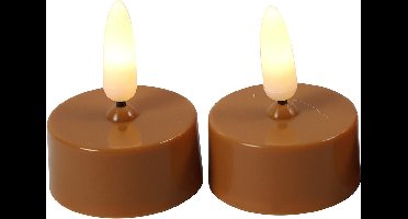 Countryfield LED theelichtjes/waxinelichtjes - 2x st - cognac bruin - met timer - warm wit