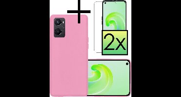 Hoesje - Met 2x Screenprotector - Geschikt voor OPPO A76 - Sterk & Shockproof - Back Cover - Siliconen Case - Telefoon Hoes - Roze