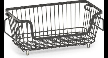 1x Zwarte opberg/opruim mandjes stapelbaar 32 cm - Huishouding - Opbergen/opruimen - Opbergmanden/opruimmanden - Manden voor in de kast