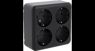Q-LINK - Wandcontactdoos - Opbouw - 4-voudig Stopcontact - Randaarde - Kinderbeveiliging - Mat Zwart