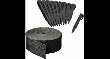 Kunststof grasrand / borderrand zwart inclusief 50x grondpennen 50 meter x 7,5 cm - Kantopsluitingen tuin