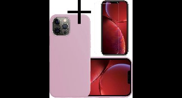 Hoesje - Met Screenprotector - Geschikt voor Apple iPhone 13 Pro - Sterk & Shockproof - Back Cover - Siliconen Case - Telefoon Hoes - Lila