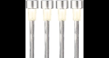 Lumineo buiten prikspot/steker solar - 4x - LED - zilver - H36 cm - warm wit