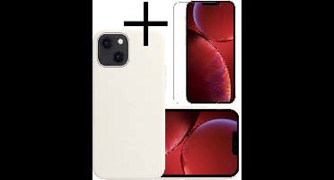 Hoesje - Met Screenprotector - Geschikt voor Apple iPhone 13 - Sterk & Shockproof - Back Cover - Siliconen Case - Telefoon Hoes - Wit