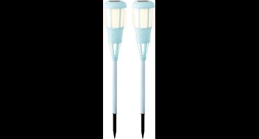 2x stuks solar tuinfakkel/tuinlamp lichtblauw op zonne-energie 61 cm - Prikspots tuinverlichting