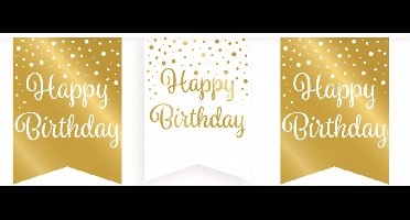 Party flag banner gold/white - Happy Birthday