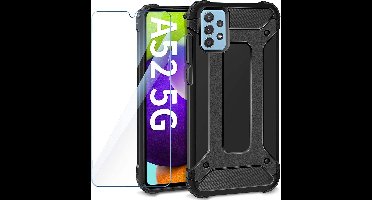 Hoesje Geschikt Voor Samsung Galaxy A52 5G Hoesje Schokbestendig Hybride hoesje rugged case Zwart - Galaxy A52 1x Screenprotector