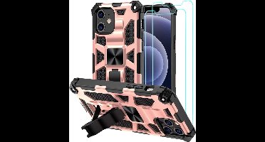 Hoesje Geschikt voor iPhone 12 / 12 Pro – Anti-Scratch Shockproof Rose Goud - 2 Pack Screenprotector