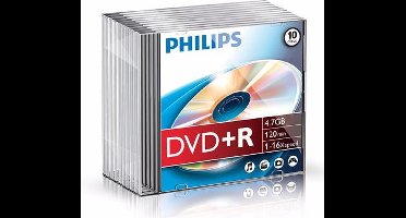 Philips DR4S6S10F - DVD+R - 4,7GB - Speed 16x - Slimcase - 10 stuks