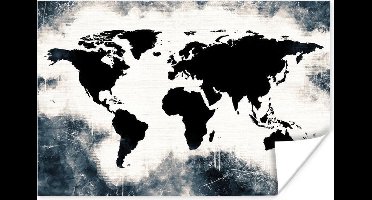 Poster Wereldkaart - Hout - Zwart - 30x20 cm