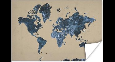 Poster Wereldkaart - Blauw - Vintage - 30x20 cm