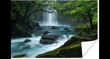 Poster Helderblauwe wilde rivier en watervallen in het regenwoud van Costa Rica - 30x20 cm