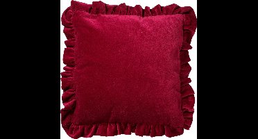 Dutch Decor YARA - Sierkussen 45x45 cm - 100% katoen - velvet - met ruches - Red Plum - donkerroze - Inclusief binnenkussen - Luxe kussens voor woonkamer & bank