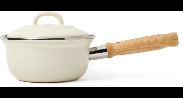 BK Indigo Inductie Steelpan met deksel Ø 16cm - 1.2L - Inductie pan - Geëmailleerd staal - Ovenbestendig tot 230°C - Handwas - Crème