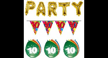 Folat - Verjaardag feestversiering 10 jaar PARTY letters en 16x ballonnen met 2x plastic vlaggetjes