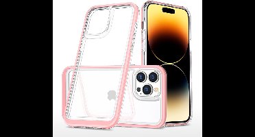 Hoesje Geschikt voor iPhone 14 Pro Hoesje met bumper - Shockproof case – Rose / Transparant