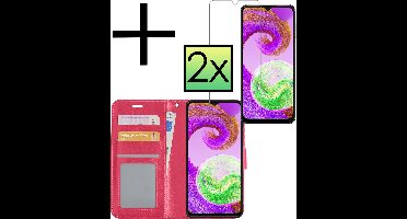 Hoesje - Met 2x Screenprotector - Geschikt voor Samsung Galaxy A04s - Luxe Pasjeshouder - Bookcase Portemonee - Flip Case - Kunstleer Book Case - Flipcase Hoes - Book Cover - Walletcase - Portemonneehoes - Donkerroze