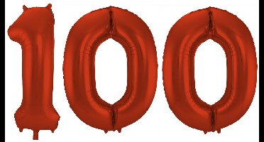 Folat Verjaardag Leeftijd folieballon - 100 jaar - rood - 86 cm - cijferballon groot