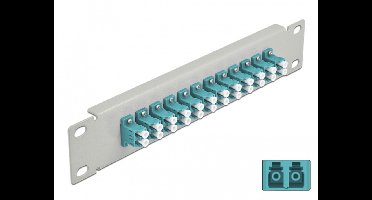 Delock 10″ Fiber Optic Patch Panel 12 Port LC Duplex aqua 1U grey