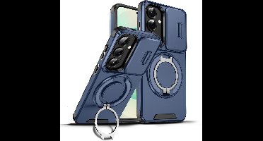 Hoesje Geschikt voor Samsung Galaxy S26 hoesje Blauw - Shock Hybrid Armor Hoes met Kickstand Ring en Camera Bescherming - Geschikt voor MagSafe
