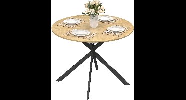Ronde Eettafel – Ronde Tafel – Eetkamertafel – Keukentafel – Werktafel – Industrieel Design – Ø100 cm Tafelblad – Stalen Kruispoten