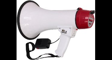 Core® Megafoon met Sirene – Luchthoorn Oplaadbaar – Megafoon Auto – Sirene Met Instelbaar Volume - Wit/Rood - 34cm x 25cm x 21cm