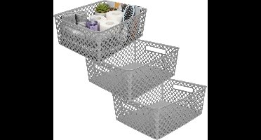 Storage Solutions Kast Opbergmand - 3x - van kunststof - grijs - 29 x 35 x 13 cm - 11 liter - organizer box