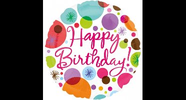 RIETHMULLER - Aluminium Happy Birthday ballon 43 cm wit met stippen