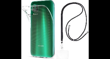 Set met hoesje en nekband voor huawei p40 lite - Flexibele, transparante TPU-bescherming, verstelbare universele nekband voor mobiele telefoons, zwarte nekband, transparante draagriem van Phonillico®