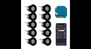 10x | Smart veranda inbouwspots zwart | 1.5 Watt | Complete set | Zigbee | HUE Compatible | 2700K - Warm wit (827)