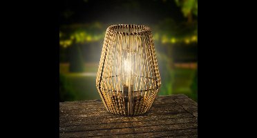 Kaemingk | Solar Lantaarn Wicker Steady | Goud | Ø 17,5 x 23 cm