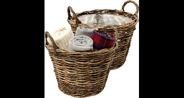 Van der Leeden Opbergmand Twijg - 2x - bruin - rond - 30 x 23 cm - gevlochten twijg - mand - opbergen