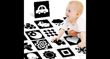 Hoog Contrast Babykaarten - Zwart-Wit Visuele Stimulatie Set · 20 Kaarten (40 Zijden) · 14x14 cm · Geschikt voor 0-3 Maanden · Sensorische Ontwikkeling Speelgoed