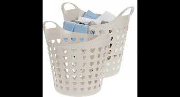 Excellent Houseware Flexibele wasmand - 2x - beige - 26 liter - kunststof - 40 x 41 cm