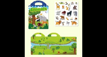 Herbruikbaar stickerboek voor jonge kinderen, doe-het-zelf puzzelspel, ontwikkeling, educatie, klassiek speelgoed voor kinderen van 2-4 jaar, cadeaus - Jelly stickerboek, stil boek, doe-het-zelf plezier voor kinderen, scène stickers (dieren)