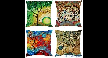 Kussenslopen - Kleurrijk Boompatroon - 50x50 cm - Linnen