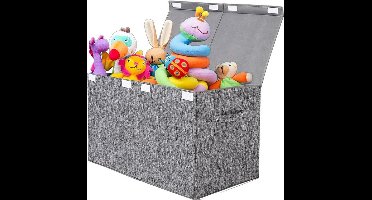 Grote speelgoedkist met deksel, opvouwbare en stevige opbergbak met klinknagelhandvatten voor kinderen, jongens, meisjes, babykamer, speelkamer, woonkamer, slaapkamer, 63,5 x 33 x 41 cm (linnengrijs) - Opbergbakken, manden, containers