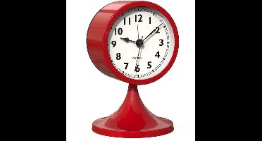Analoge wekker, tikt niet, tafelklok, metaalrood met nachtlampje en snoozefunctie, klassieke retro vintage wekker, werkt op batterijen voor naast het bed, slaapkamer, kantoor, 12,5 cm