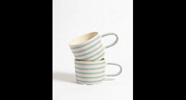 vtwonen - Mokken - Blauw - Strepen - Set van 2 - Keramiek - 350ml