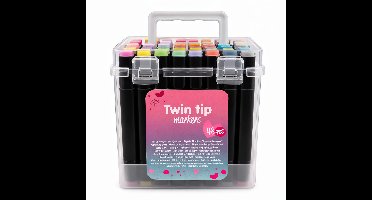 Hoge kwaliteit Twinmarkers Twin Tip Set 48 Stuks – Alcohol Markers in Opbergkoffer – Voor Tekenen, Illustraties & Kleuren