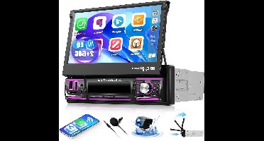 Autoradio 1-DIN – Auto Stereo – Multimedia Speler – GPS Navigatie – Android Car Radio – Android 13 – Draadloze CarPlay & Android Auto – 7" Uitklapbaar IPS Scherm