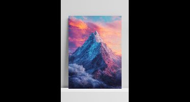Bergtop Poster - Natuur Posters - Landschap - Zonsondergang - Metalen Wandbord - Met Ophangsysteem - 3mm Aluminium Dibond - DBS6592KMD - Formaat 50 x 70cm