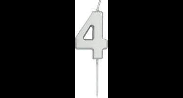 Folat - Kaars cijfer 4 zilverkleurig 5 cm
